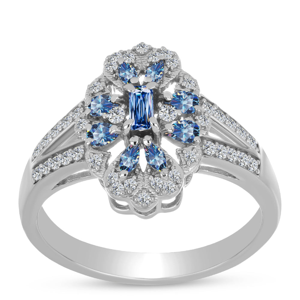 Ezüst Gyűrű Óceánkék Moissanite-tal és Fehér Topázzal 3 