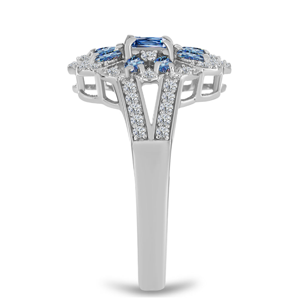 Ezüst Gyűrű Óceánkék Moissanite-tal és Fehér Topázzal 4 