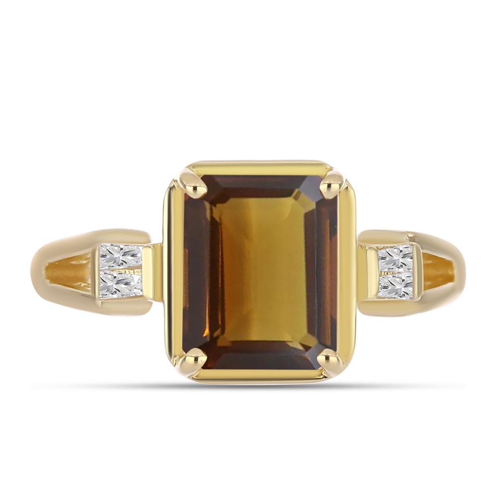 Arannyal Bevont Ezüst Gyűrű Kognak Kvarccal és Fehér Cirkónnal 1 