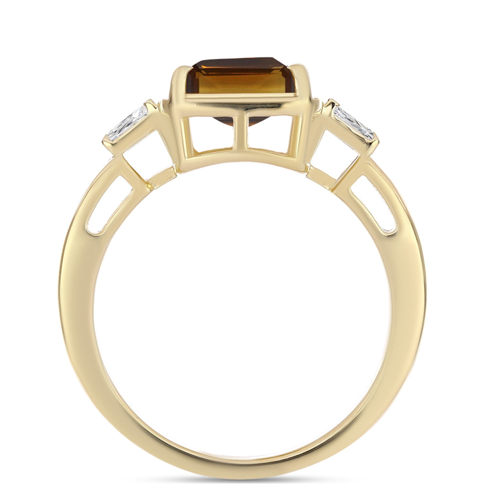 Arannyal Bevont Ezüst Gyűrű Kognak Kvarccal és Fehér Cirkónnal