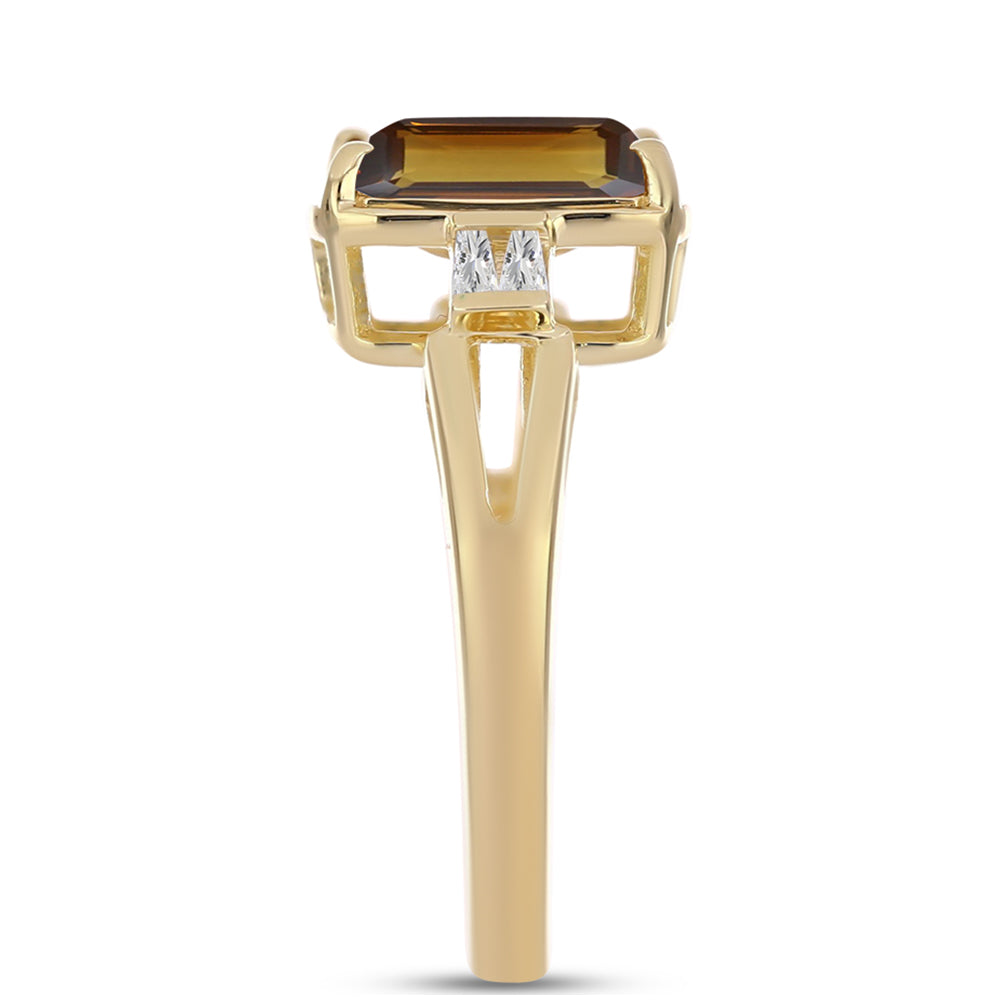 Arannyal Bevont Ezüst Gyűrű Kognak Kvarccal és Fehér Cirkónnal 4 