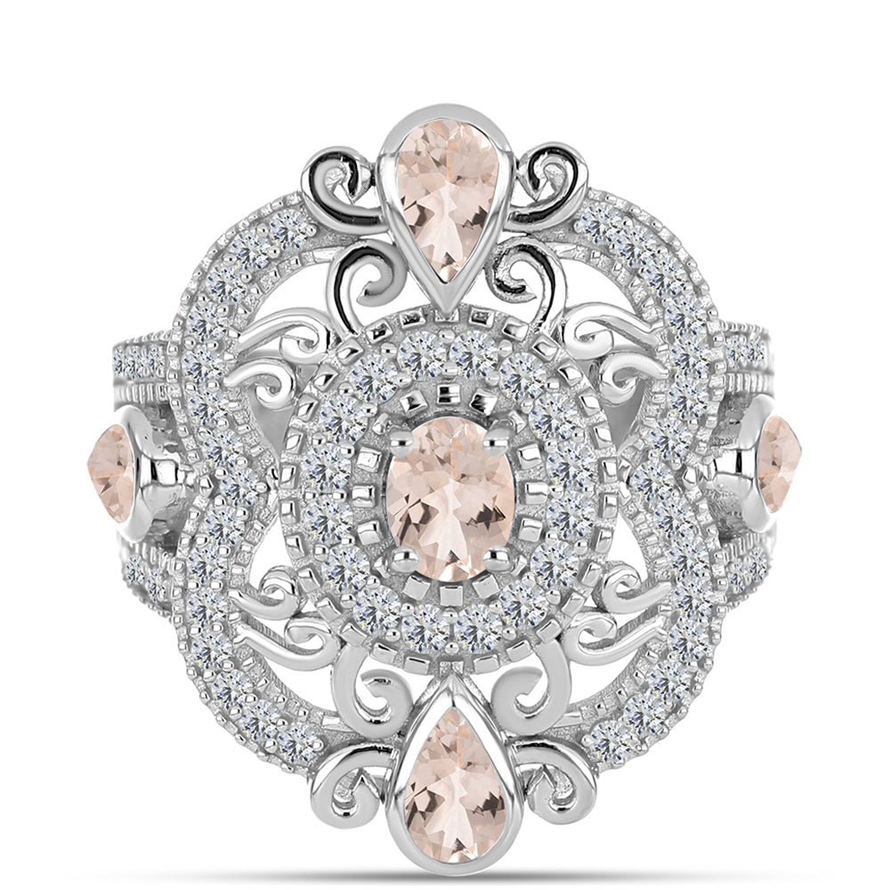 Ezüst Gyűrű Gozarehi Morganittal és Fehér Topázzal