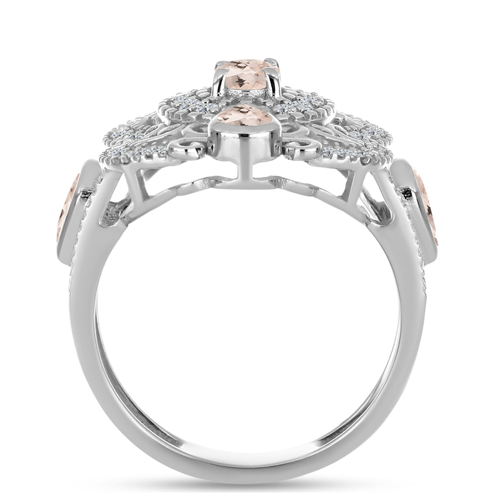 Ezüst Gyűrű Gozarehi Morganittal és Fehér Topázzal