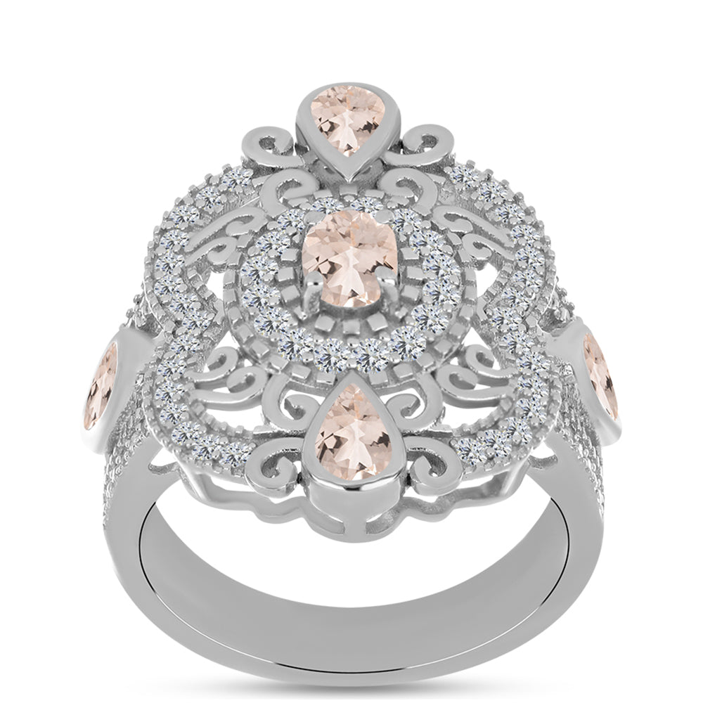 Ezüst Gyűrű Gozarehi Morganittal és Fehér Topázzal