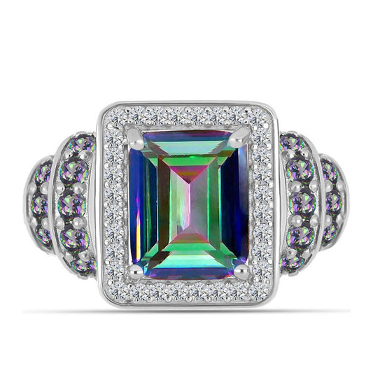 Ezüst Gyűrű Brazil Misztikus Zöld Kvarccal és Fehér Topázzal