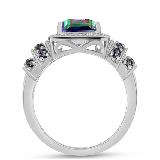 Ezüst Gyűrű Brazil Misztikus Zöld Kvarccal és Fehér Topázzal