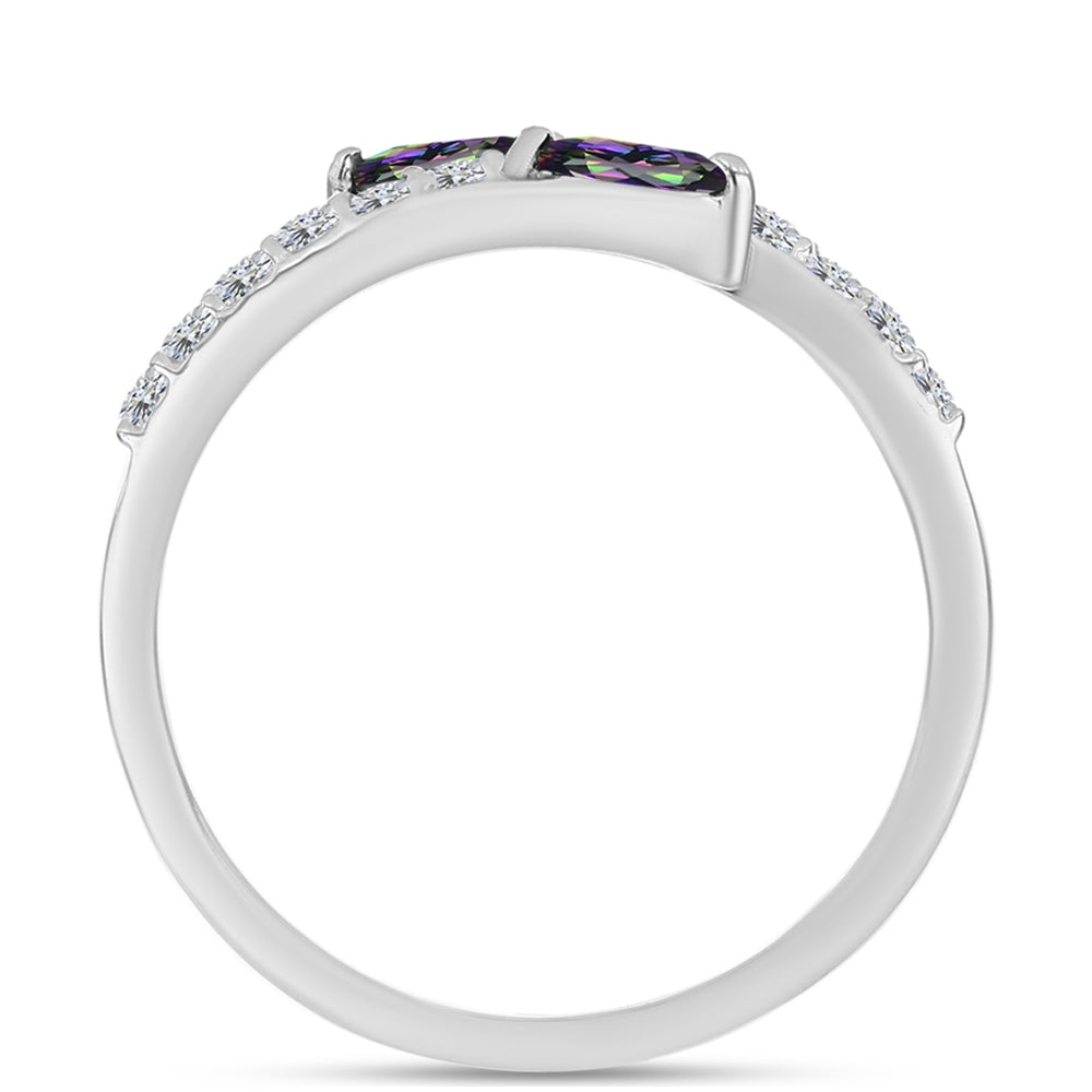 Ezüst Gyűrű Brazil Misztikus Zöld Kvarccal és Fehér Topázzal