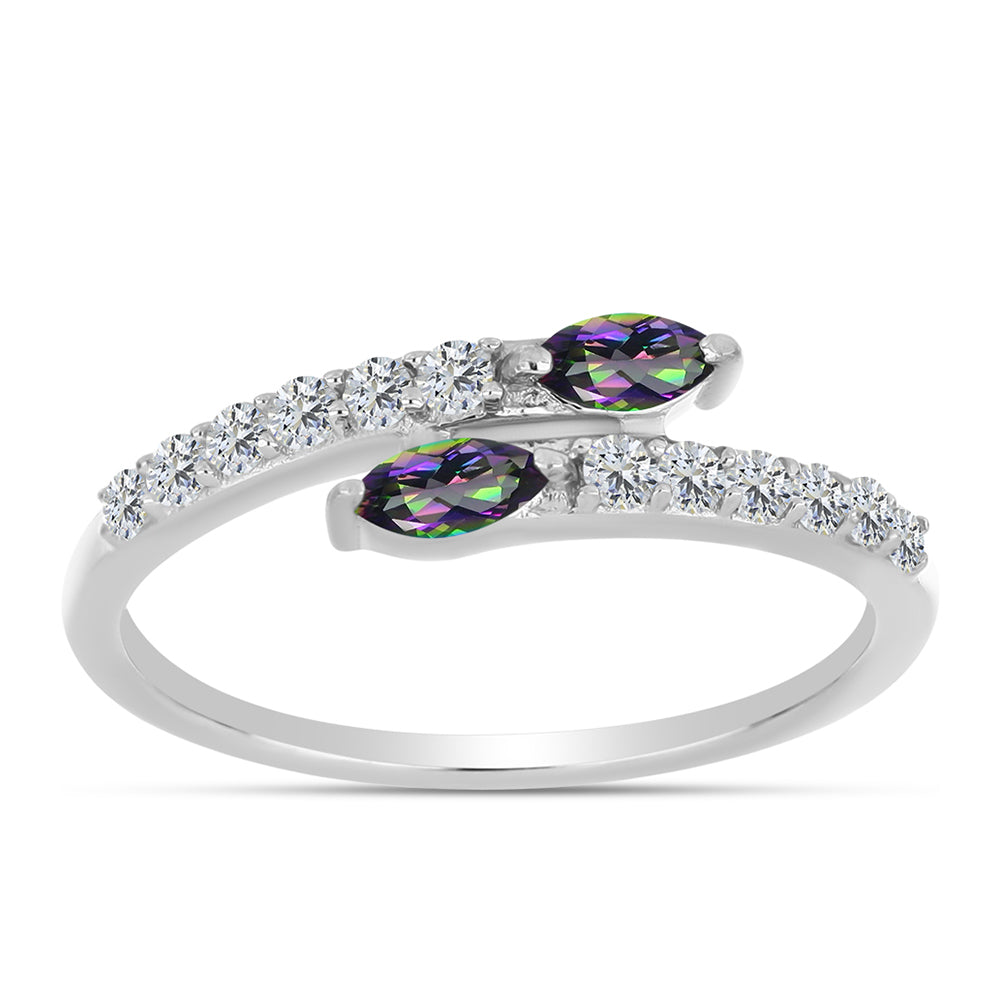 Ezüst Gyűrű Brazil Misztikus Zöld Kvarccal és Fehér Topázzal