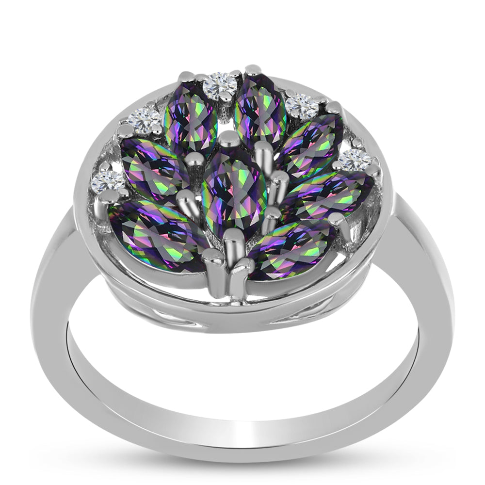 Ezüst Gyűrű Brazil Misztikus Zöld Kvarccal és Fehér Topázzal