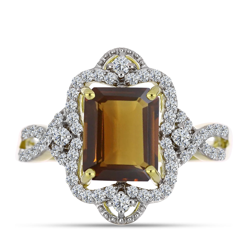 Arannyal Bevont Ezüst Gyűrű Kognak Kvarccal és Fehér Topázzal 1 