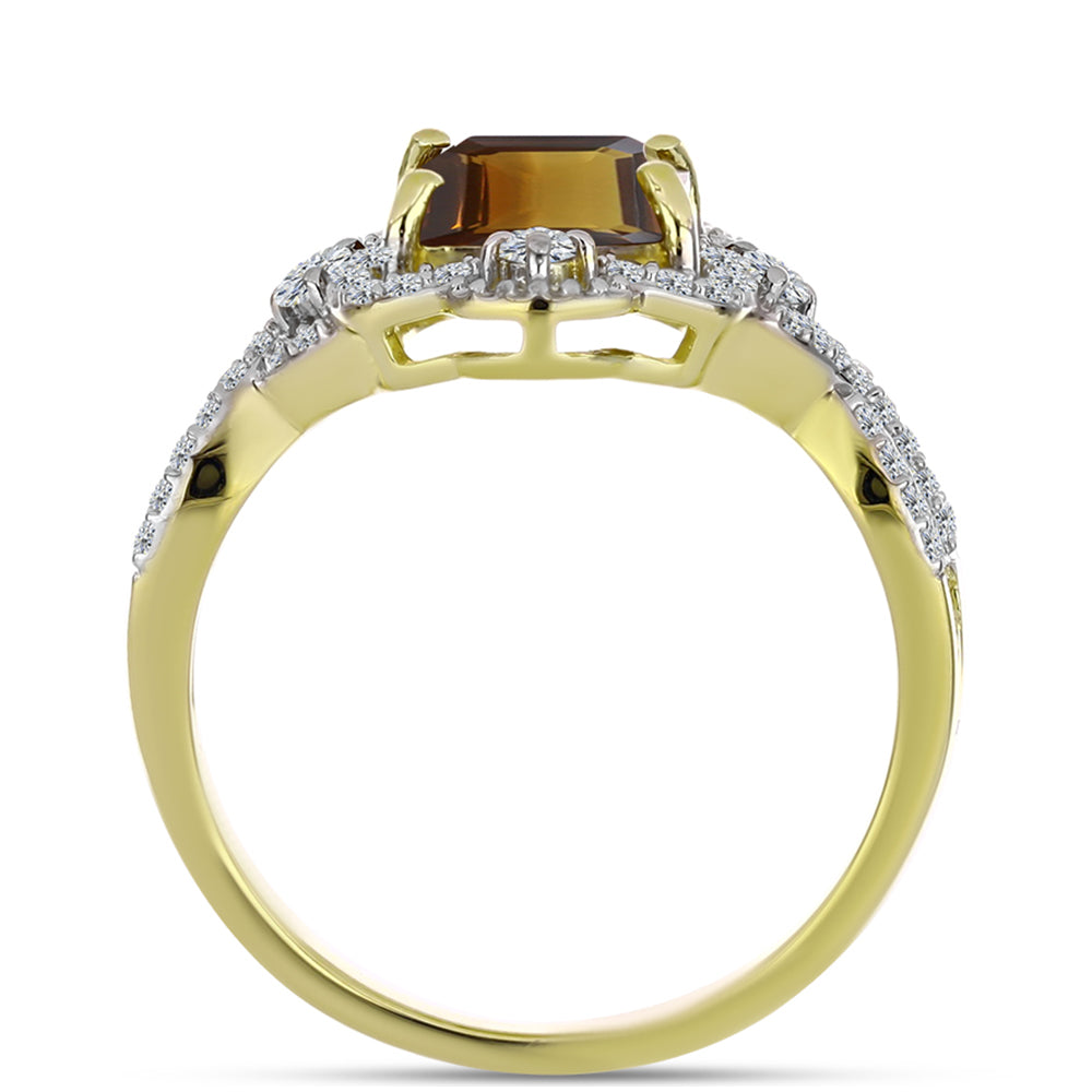 Arannyal Bevont Ezüst Gyűrű Kognak Kvarccal és Fehér Topázzal