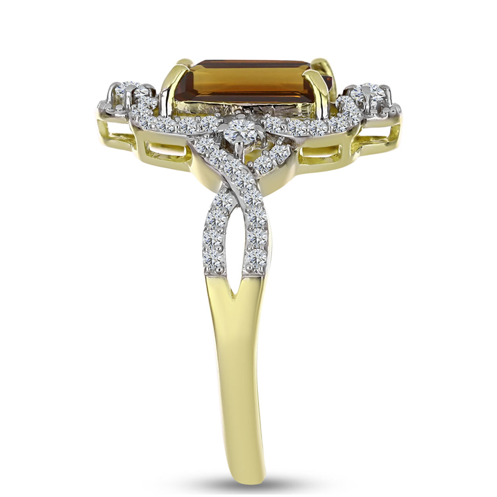 Arannyal Bevont Ezüst Gyűrű Kognak Kvarccal és Fehér Topázzal 4 