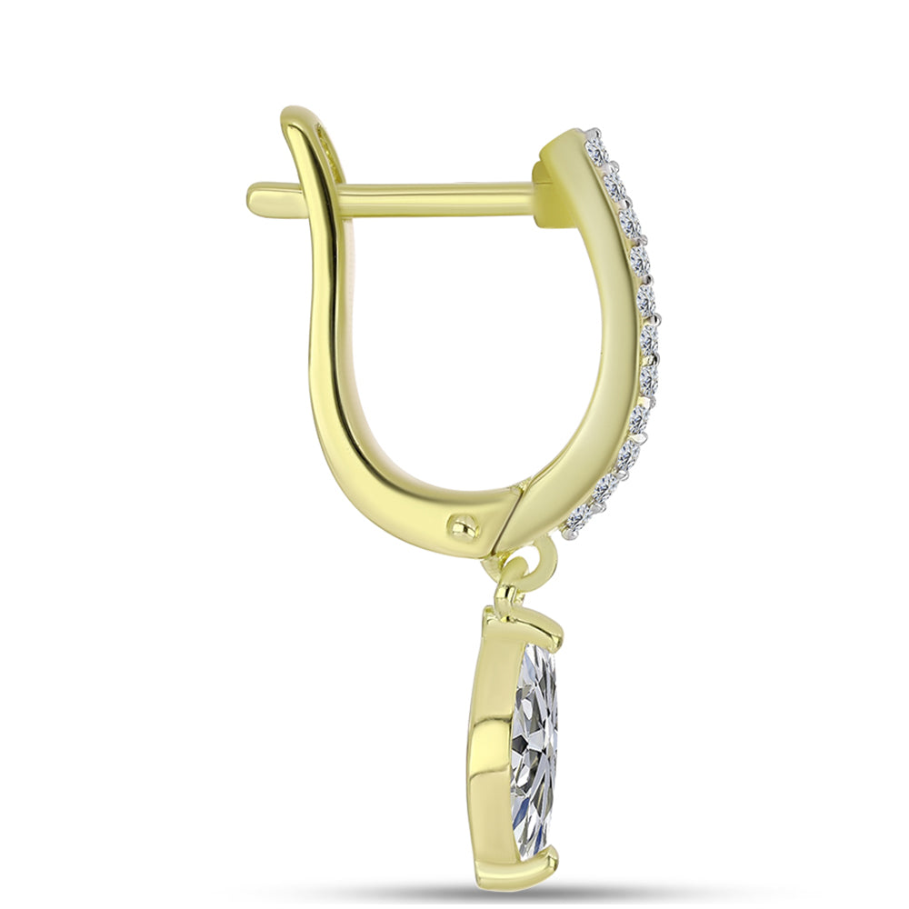 Arannyal Bevont Ezüst Fülbevaló Minősített laboratóriumban előállított Gyémánttal és Fehér Topázzal