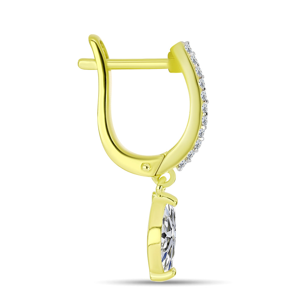 Arannyal Bevont Ezüst Fülbevaló Minősített laboratóriumban előállított Gyémánttal és Fehér Topázzal 4 