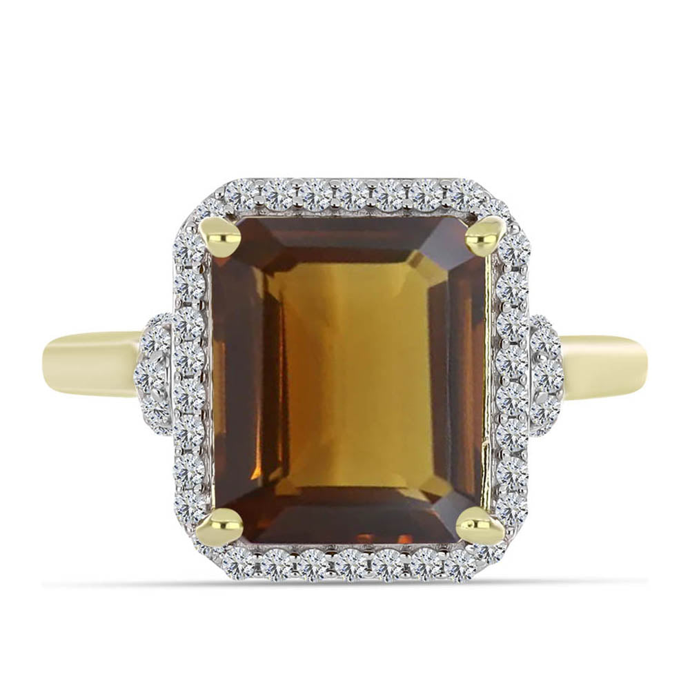 Arannyal Bevont Ezüst Gyűrű Kognak Kvarccal és Fehér Topázzal