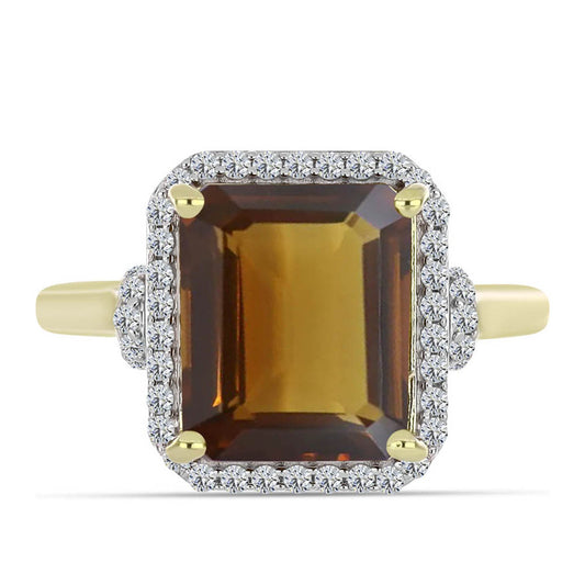 Arannyal Bevont Ezüst Gyűrű Kognak Kvarccal és Fehér Topázzal