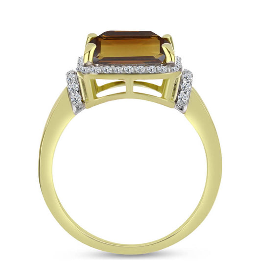 Arannyal Bevont Ezüst Gyűrű Kognak Kvarccal és Fehér Topázzal