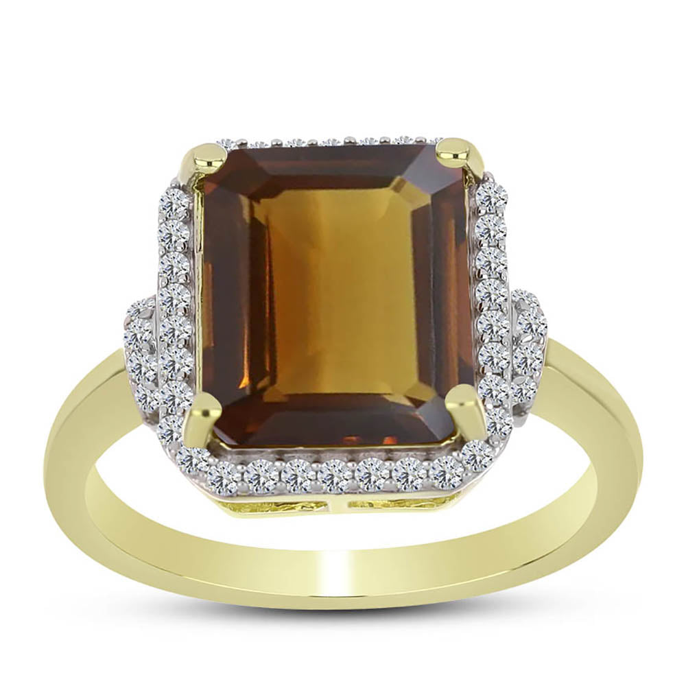 Arannyal Bevont Ezüst Gyűrű Kognak Kvarccal és Fehér Topázzal