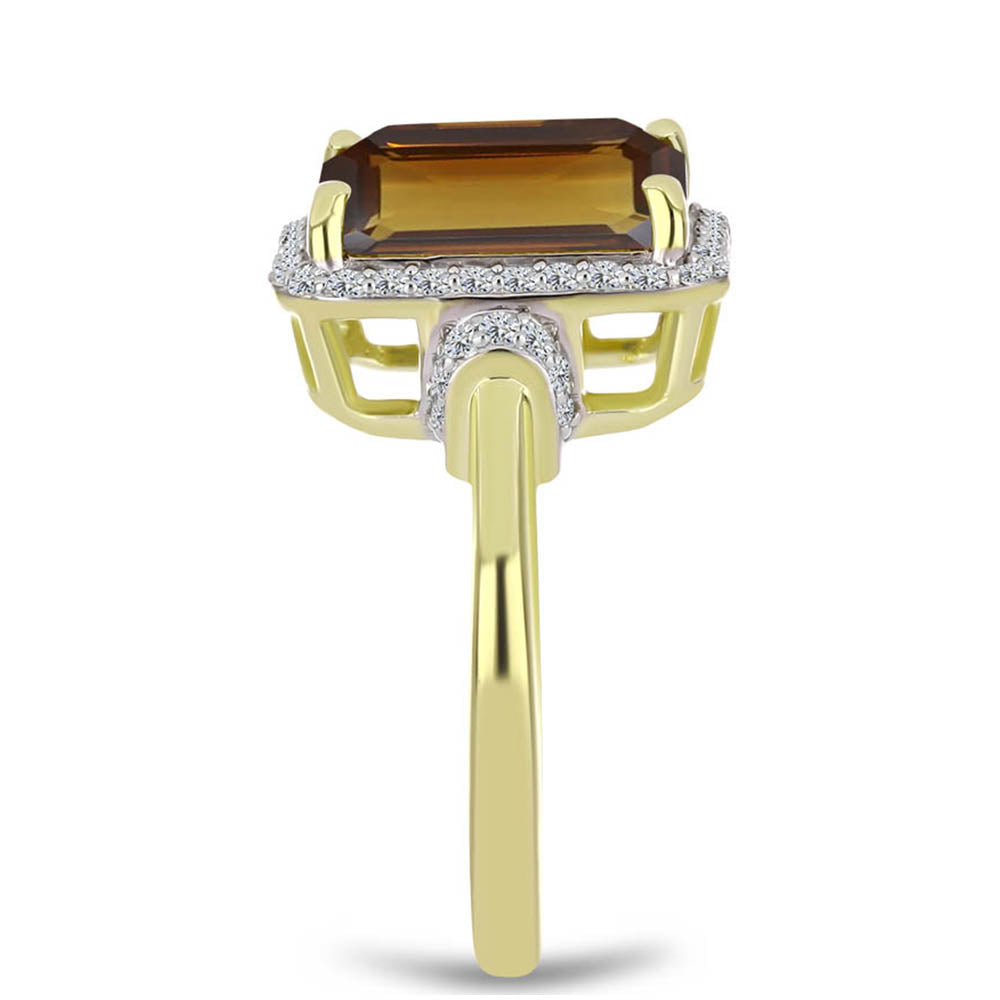 Arannyal Bevont Ezüst Gyűrű Kognak Kvarccal és Fehér Topázzal 4 