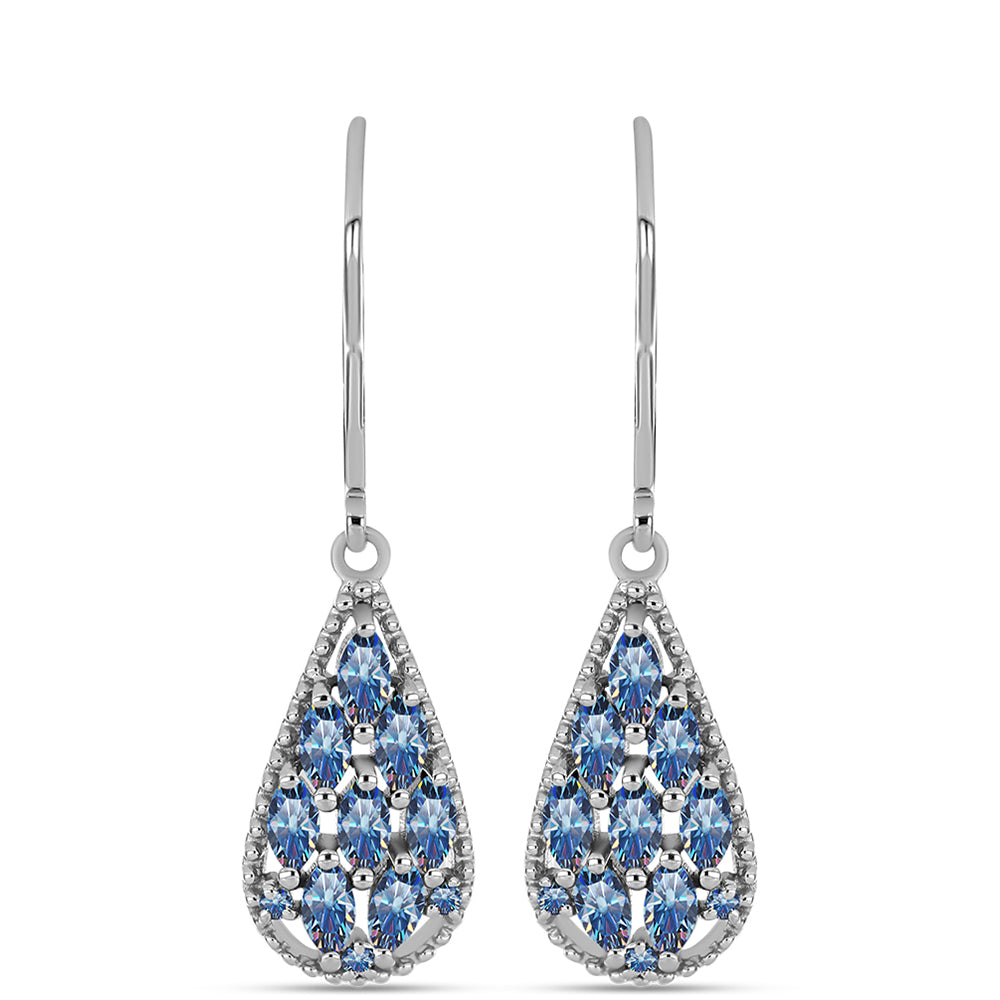 Ezüst Fülbevaló Óceánkék Moissanite-tal