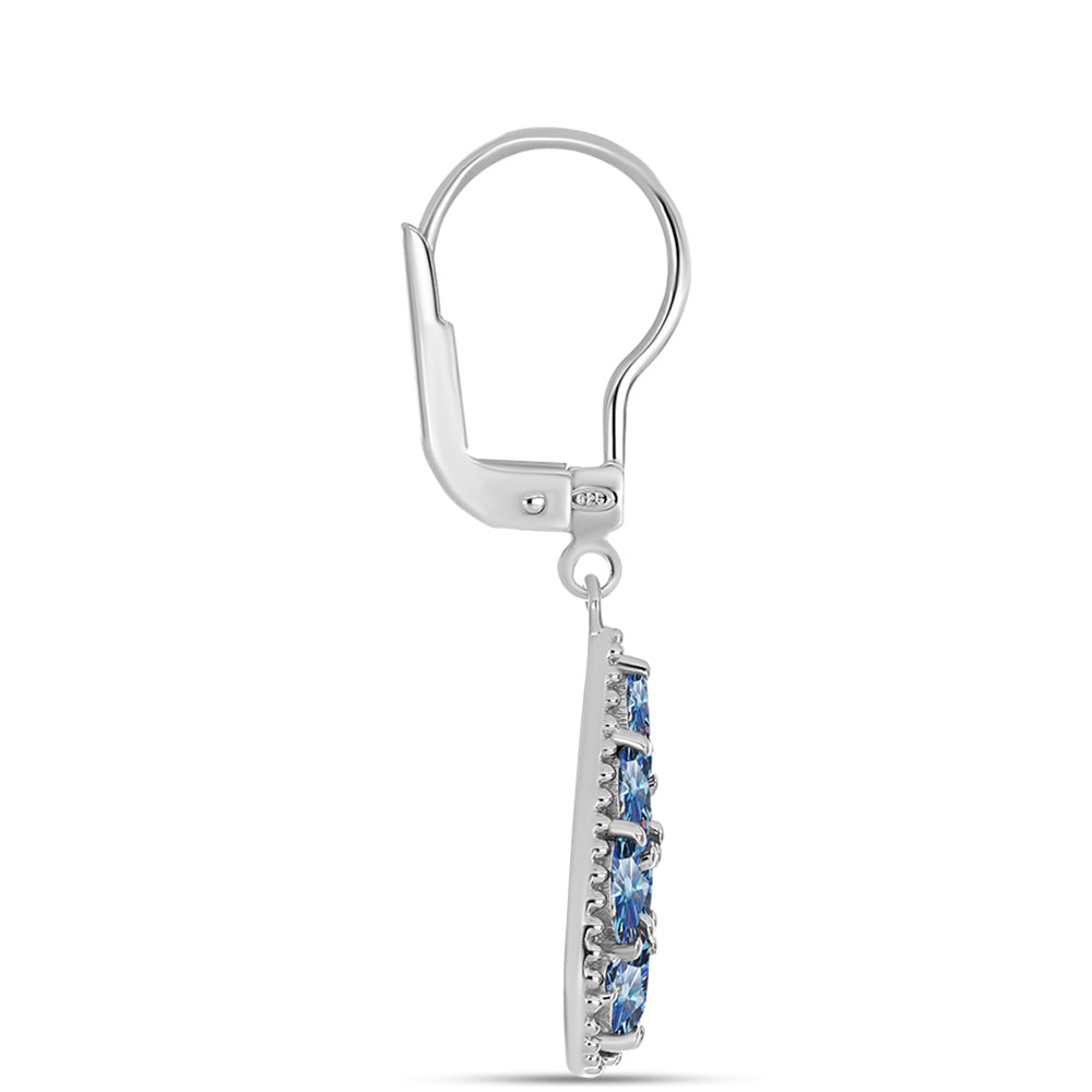 Ezüst Fülbevaló Óceánkék Moissanite-tal
