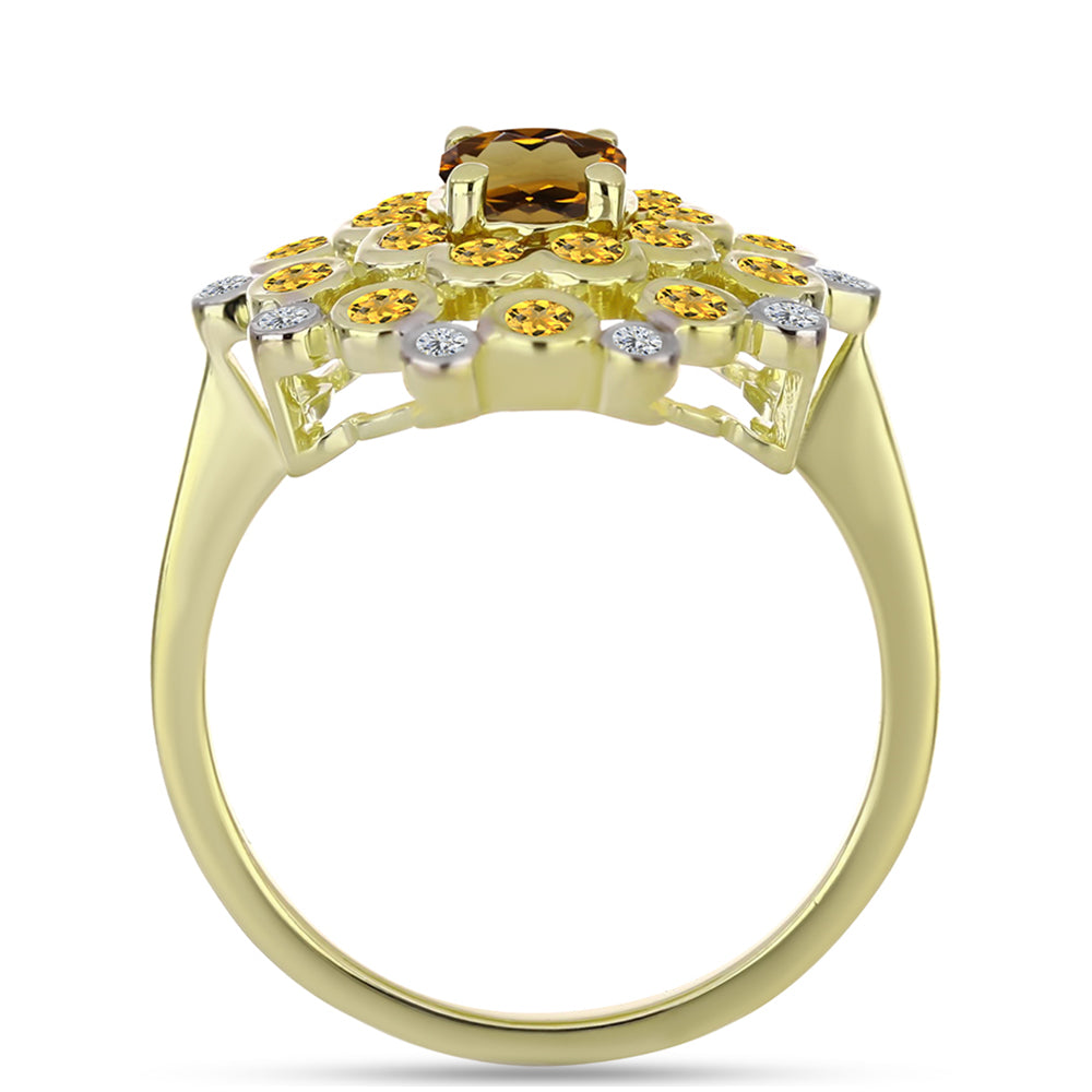 Arannyal Bevont Ezüst Gyűrű Kognak Kvarccal és Fehér Topázzal 2 