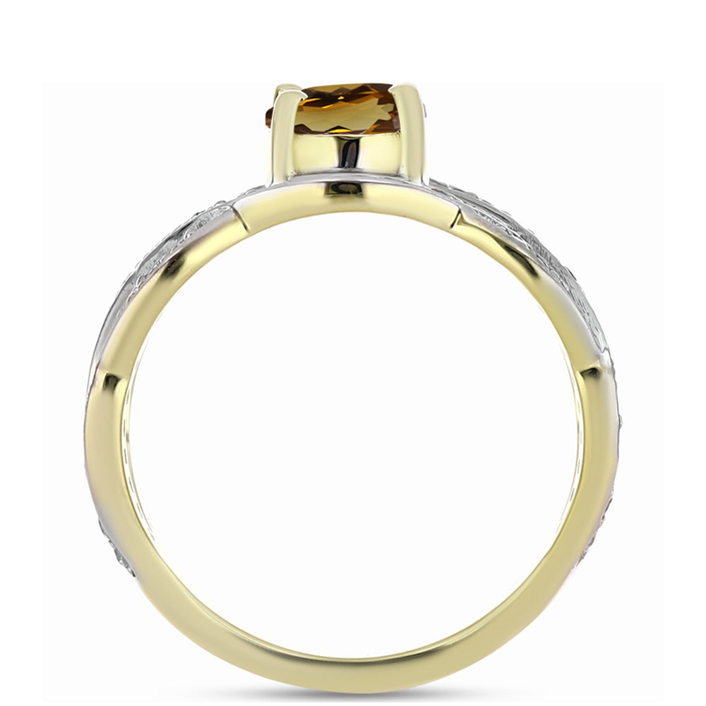 Arannyal Bevont Ezüst Gyűrű Kognak Kvarccal és Fehér Topázzal 2 