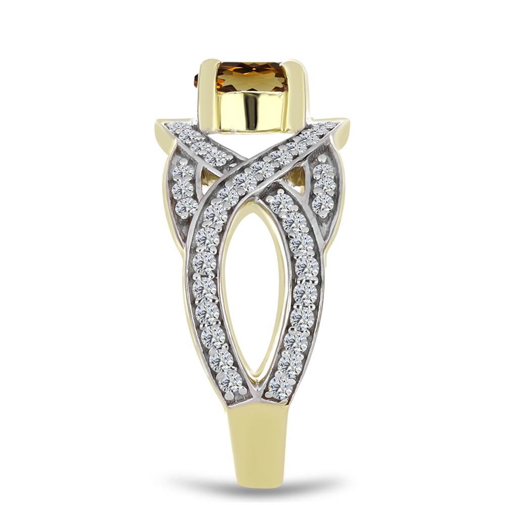 Arannyal Bevont Ezüst Gyűrű Kognak Kvarccal és Fehér Topázzal 4 