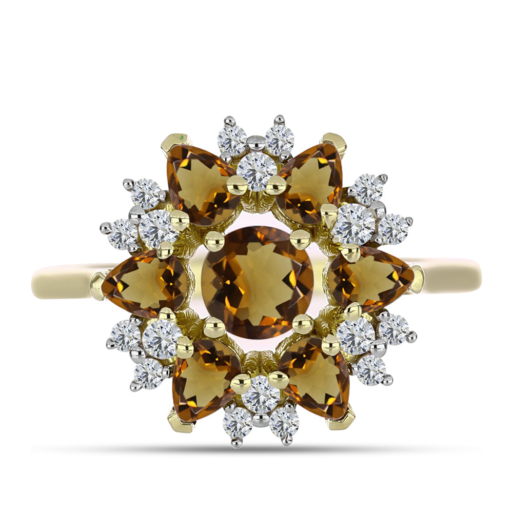 Arannyal Bevont Ezüst Gyűrű Kognak Kvarccal és Fehér Topázzal 1 