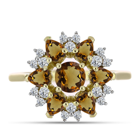 Arannyal Bevont Ezüst Gyűrű Kognak Kvarccal és Fehér Topázzal