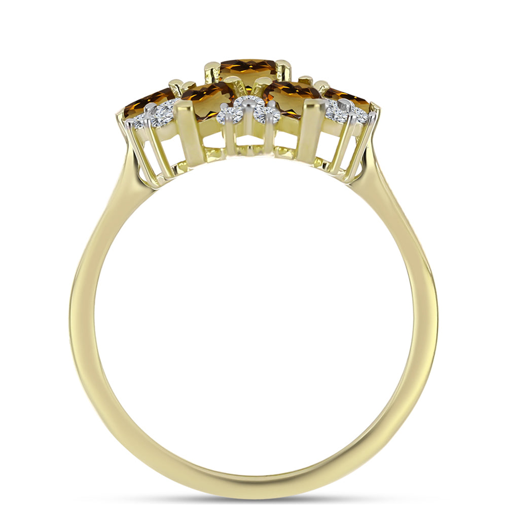 Arannyal Bevont Ezüst Gyűrű Kognak Kvarccal és Fehér Topázzal 2 