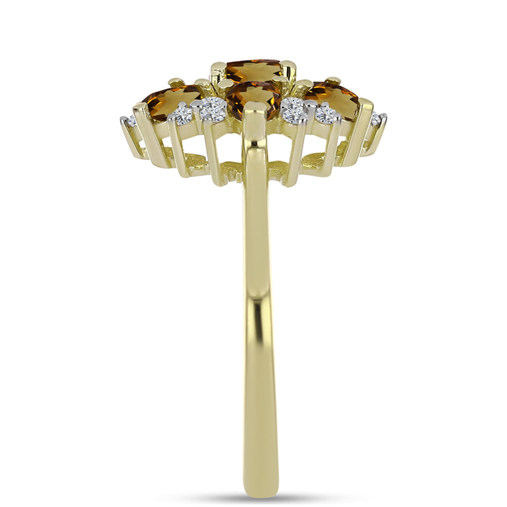 Arannyal Bevont Ezüst Gyűrű Kognak Kvarccal és Fehér Topázzal 4 