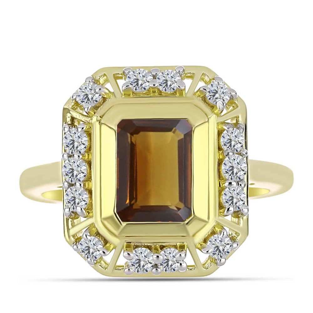 Arannyal Bevont Ezüst Gyűrű Kognak Kvarccal és Fehér Topázzal 1 