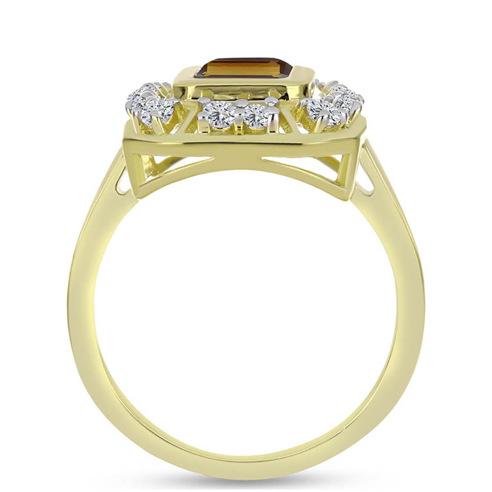 Arannyal Bevont Ezüst Gyűrű Kognak Kvarccal és Fehér Topázzal