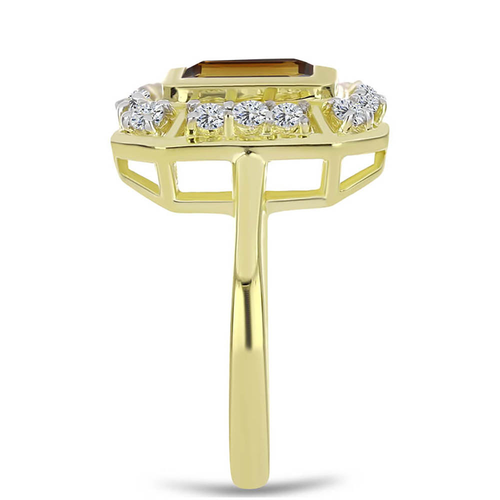 Arannyal Bevont Ezüst Gyűrű Kognak Kvarccal és Fehér Topázzal 4 