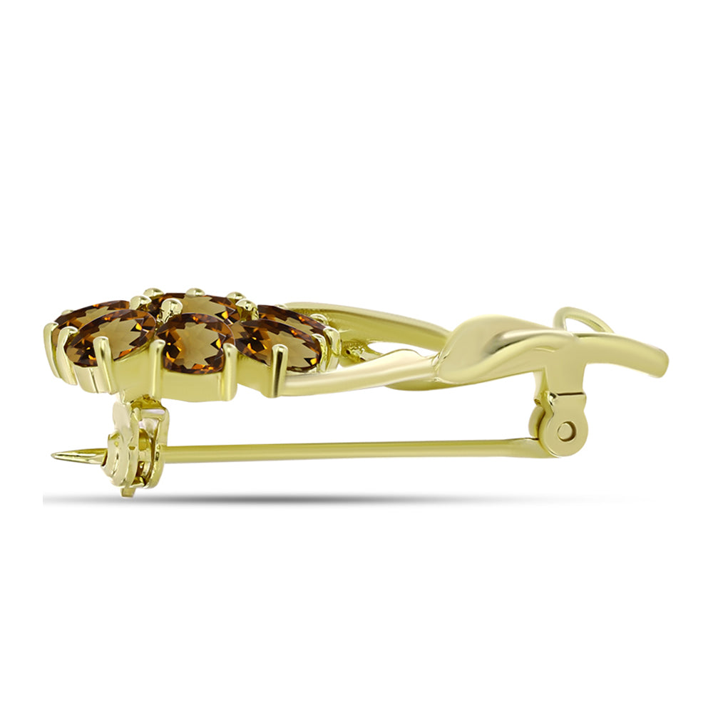 Arannyal Bevont Ezüst Bross Kognak Kvarccal és Fehér Topázzal
