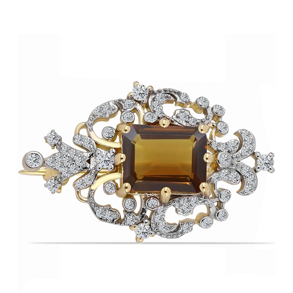Arannyal Bevont Ezüst Bross Kognak Kvarccal és Fehér Topázzal