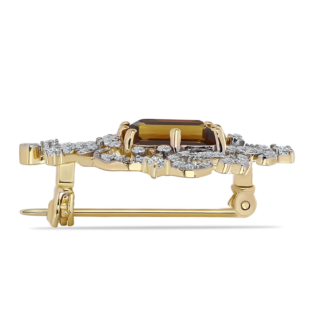 Arannyal Bevont Ezüst Bross Kognak Kvarccal és Fehér Topázzal