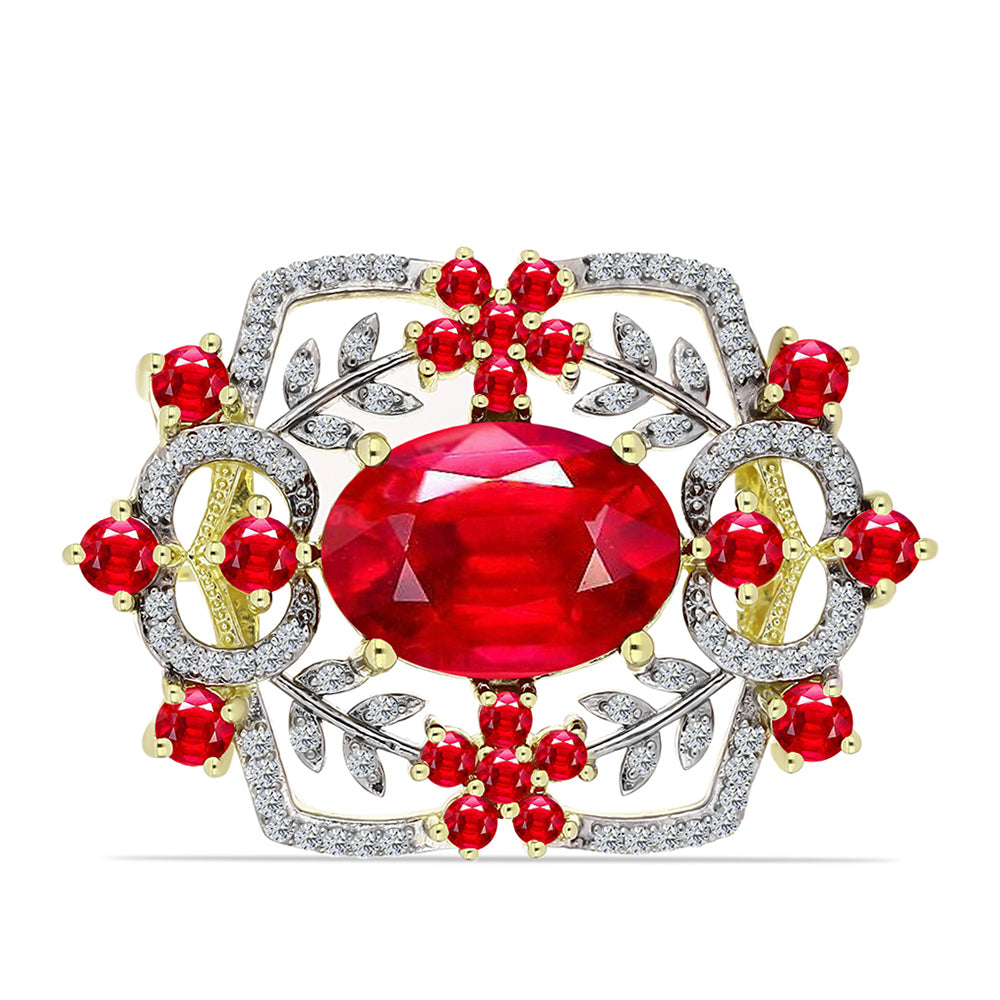 Arannyal Bevont Ezüst Bross Vörös Acháttal és Fehér Topázzal 1 