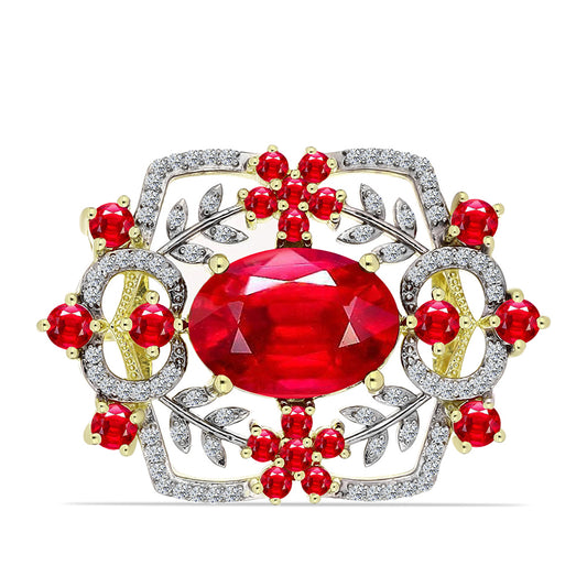 Arannyal Bevont Ezüst Bross Vörös Acháttal és Fehér Topázzal