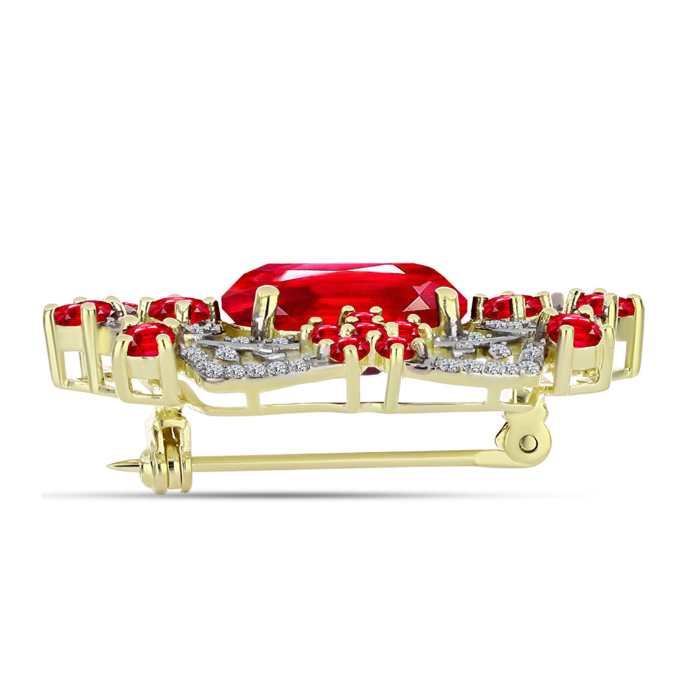 Arannyal Bevont Ezüst Bross Vörös Acháttal és Fehér Topázzal