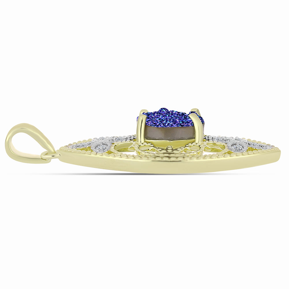 Arannyal Bevont Ezüst Medál Lila Drusy-val és Fehér Topázzal 2 
