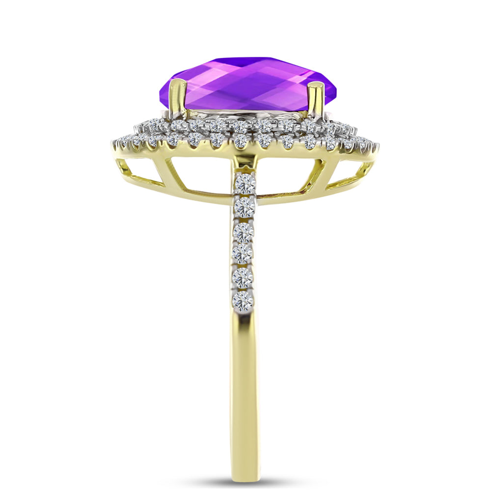 Arannyal Bevont Ezüst Gyűrű Bíbor Acháttal és Fehér Topázzal