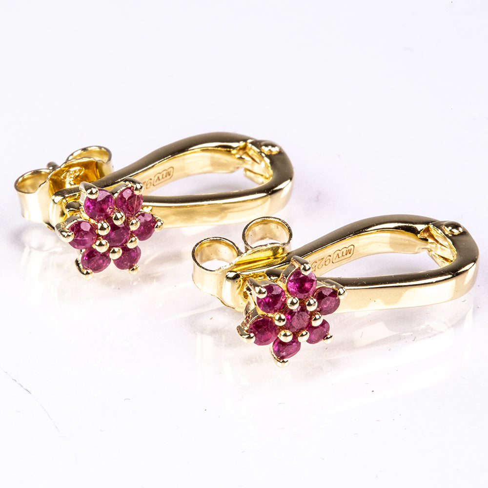 Arannyal Bevont Ezüst Fülbevaló Madagaszkári Rubinnal 1 