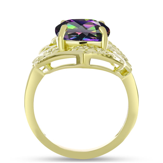 Arannyal Bevont Ezüst Gyűrű Misztik zöld hematit kvarc-cal