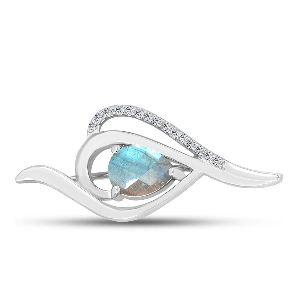 Ezüst Bross Labradorittal és Fehér Topázzal 1 