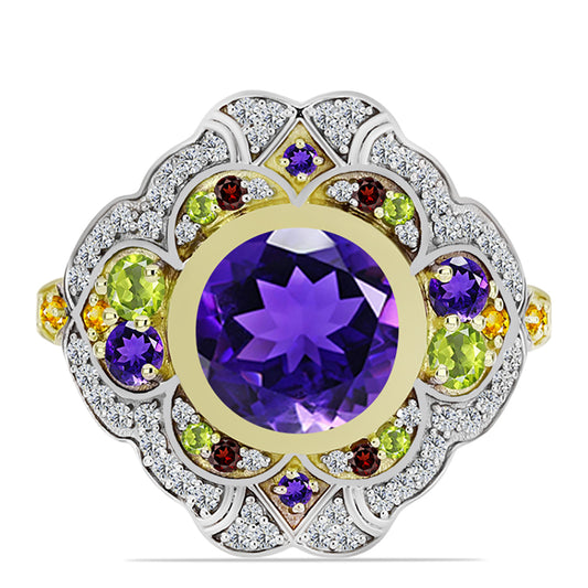 Arannyal Bevont Ezüst Gyűrű Marokkói Ametiszttel és Ural Citrinnel
