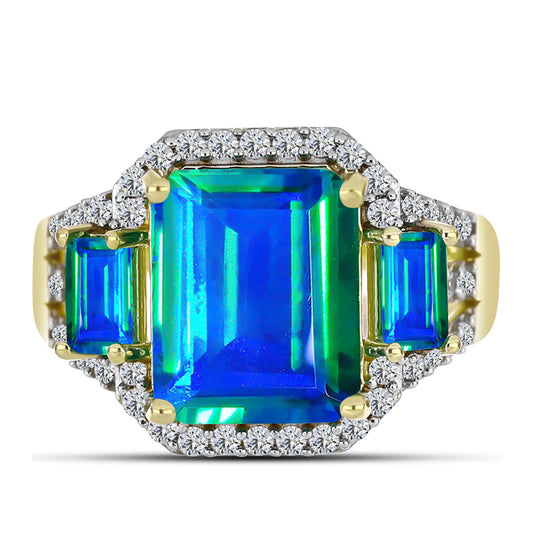 Arannyal Bevont Ezüst Gyűrű Páva Kvarccal és Fehér Topázzal