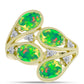Arannyal Bevont Ezüst Gyűrű Lega Dembi Zöld Etiópiai Opállal és Fehér Topázzal