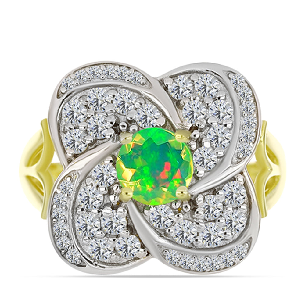 Arannyal Bevont Ezüst Gyűrű Lega Dembi Zöld Etiópiai Opállal és Fehér Topázzal 1 
